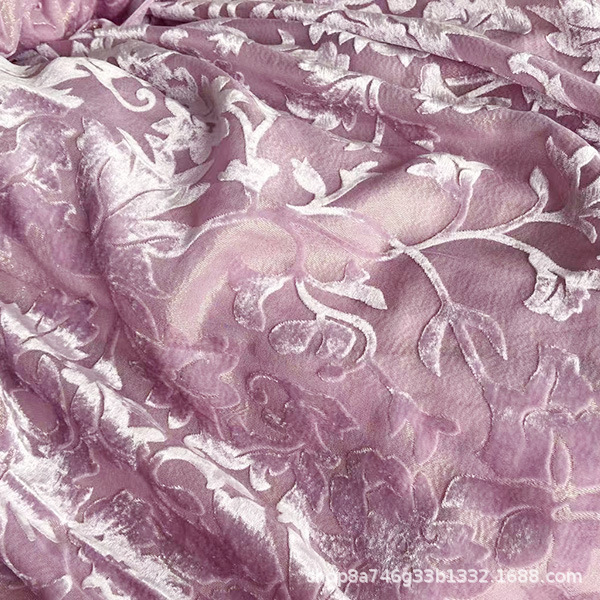 Pink Wide Gold Thread Silk Burnt Velvet Fabric Cut Out Jacquard Mulberry Silk Cheongsam Fashion Dress Fabric