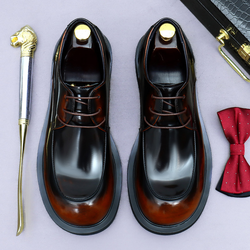 [presale Non-in stock] Big Head Derby Leather Shoes Men's Business Clothing Shoes Foot Wide Lace-up Cowhide Leather Casual