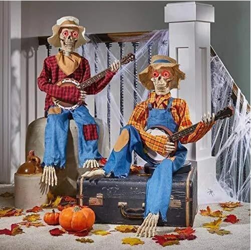 Popular Halloween cartoon banjo skeleton skull humanoid skeleton courtyard party decoration ornaments