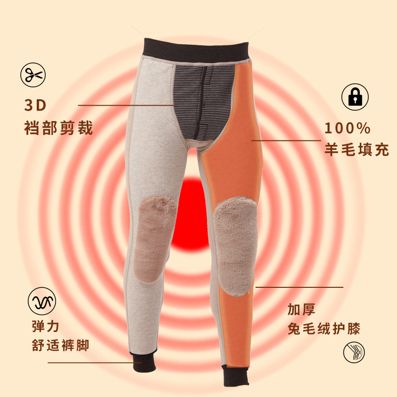 Picture of Live Men's Wool Pants Autumn and Winter Thickened Cotton Pants fleece-lined Extra Thick Waist Support Knee Lamb Velvet Warm Pants Northeast Underpants