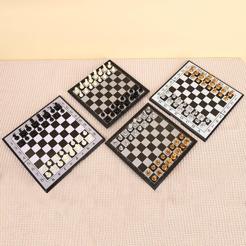 Picture of Magnetic Chess Black and White Gold and Silver Chess Pieces Cross-Border English Packaging Foldable Chessboard Magnet Chess