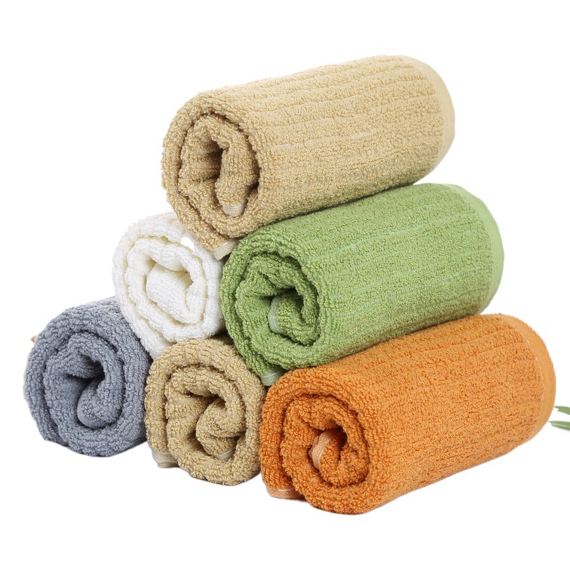 Yiduo Pure Cotton Towel Labor Protection Home Gift Towel Absorbent Plain Vertical Strip Five-color Cotton Face Towel Wash Face 80g