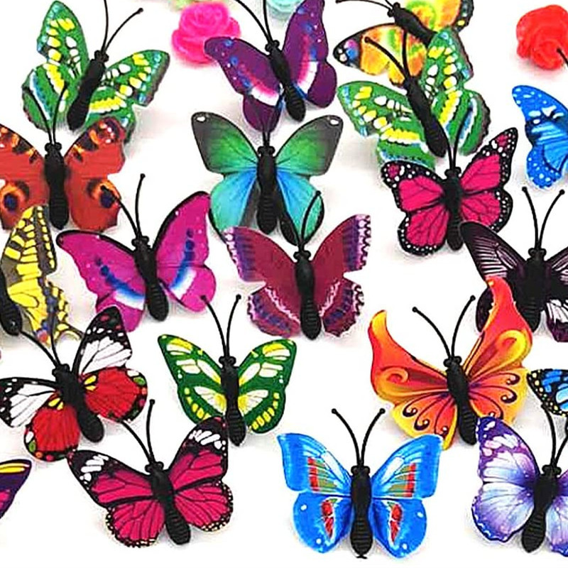 Amazon Hot Sale Simulation Butterfly PVC Animal Press Nail Creative Tack Decorative Photo Wall DIY Butterfly Pin