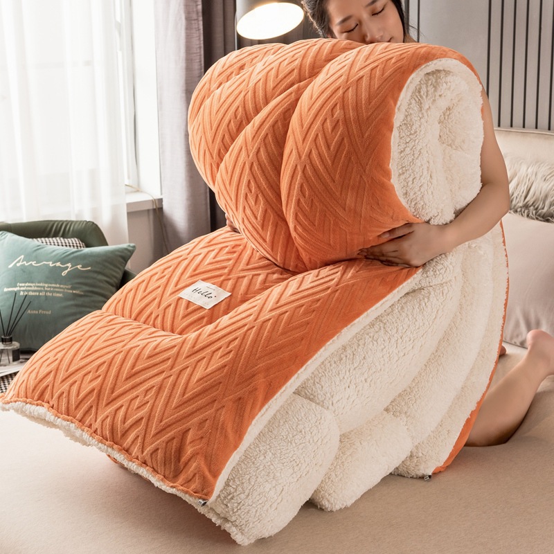 Picture of Amazon cross-border e-commerce milk fleece lambswood solid color winter quilt thickened core snowflake flannel quilt mattress