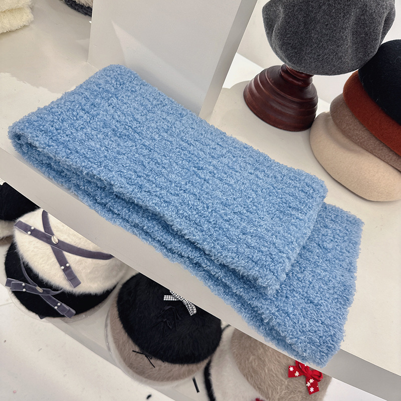 Wholesale South Korea 2024 new autumn and winter basic soft waxy plush scarf women's solid color Korean style knitted scarf