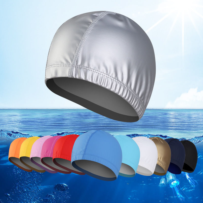 Waterproof PU coated swimming cap adult sunscreen Breathable High elastic Lycra head swimming cap PU swimming cap factory outlet