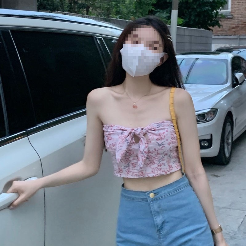 [four-sided bullet] pure want to tube top outside wear small fresh hot girl floral small camisole summer students wrap chest inside