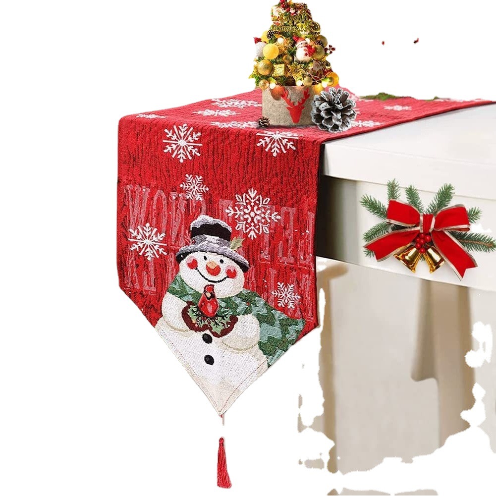 Cross-border Christmas New Product Christmas Table Runner Cotton Cloth Snowman Embroidered Table Runner Home Dining Table Decoration Christmas Table Cloth