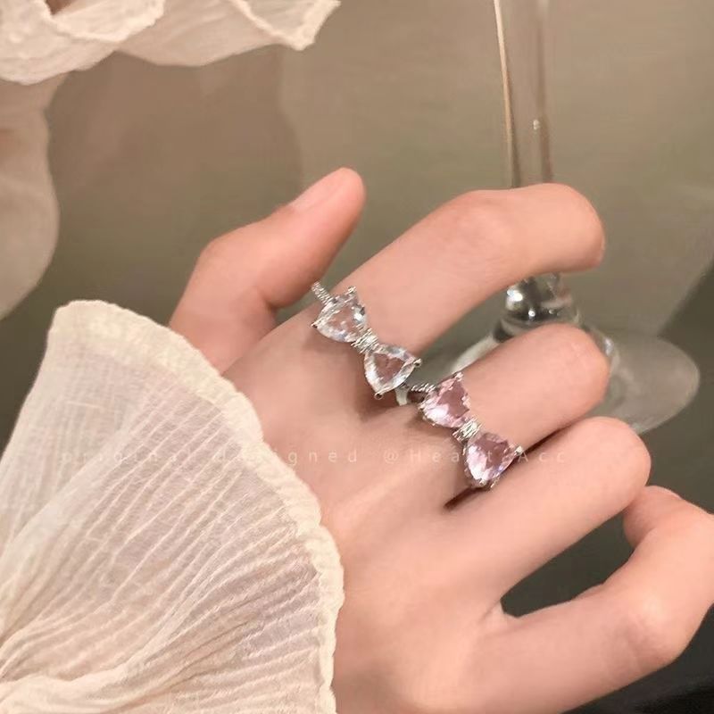 Pink Diamond Bow Open Ring Women's Niche High-End Adjustable Index Finger Ring 2025 New Accessible Luxury Ring