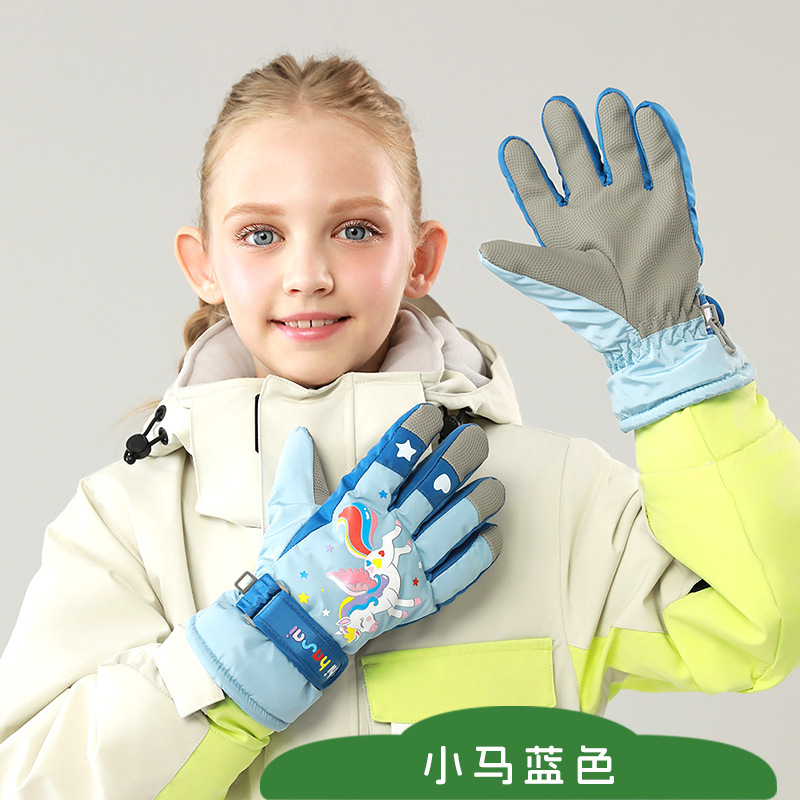 Picture of Children's ski gloves, knitted warm wrist pads, full touchscreen printed waterproof thickened gloves, children's ski gloves