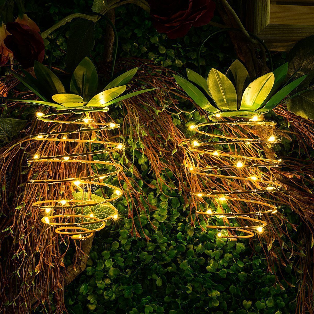 Cross-border explosions solar iron pineapple lamp led copper wire lamp string outdoor waterproof garden courtyard portable hanging lamp
