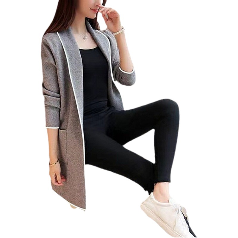 Spring and Autumn new mid-length sweater coat cardigan loose fashionable elegant all-match casual long-sleeved top women's clothing