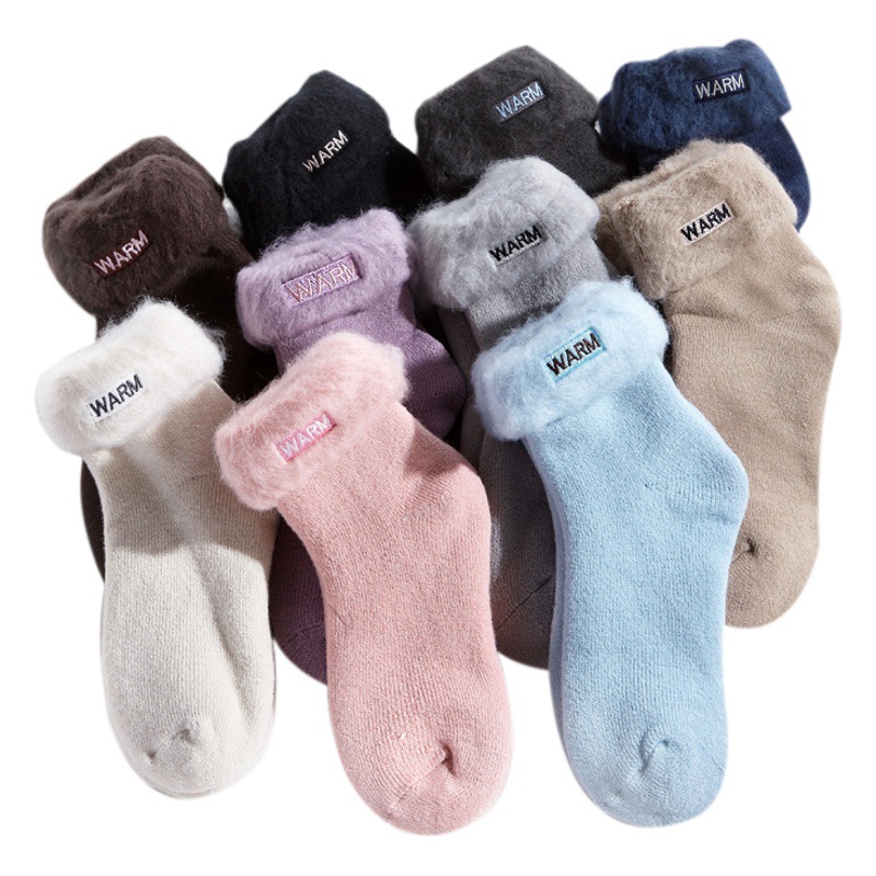 Embroidered Warm Heating Socks Thick Socks Women's Winter Velvet Thickeneded Warm Sleep Cuff Socks Mid-Calf Socks Snow Socks
