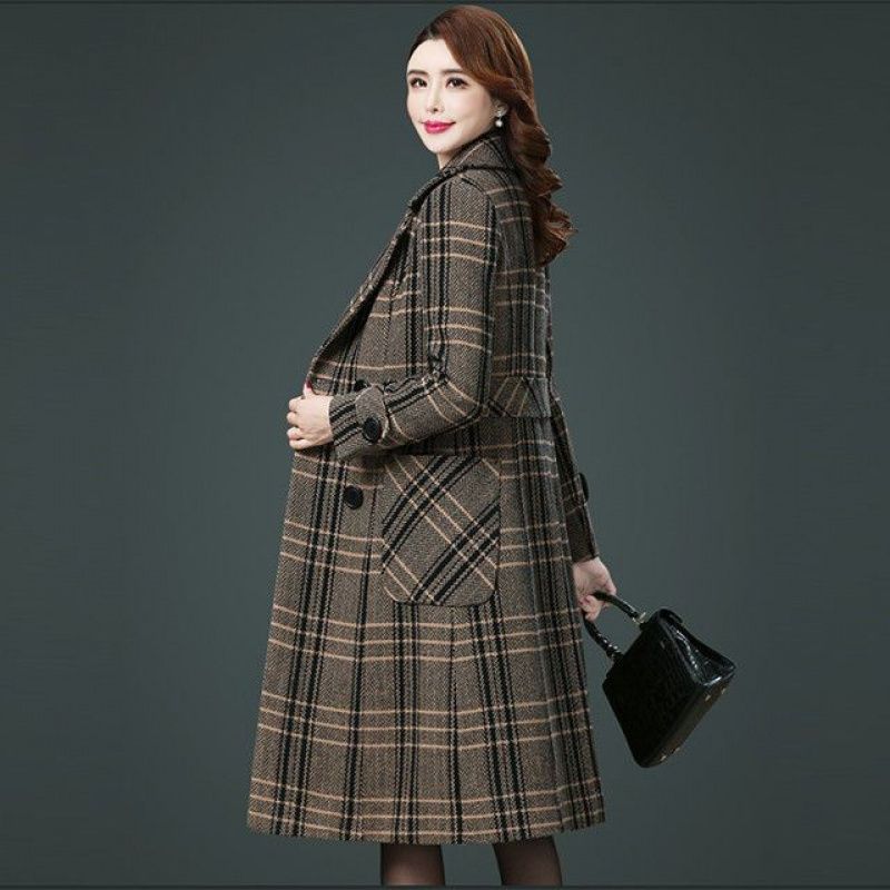 Cross-border (large size 350g) coat women's long 2024 autumn and winter new knee-high thickness warm grid trend