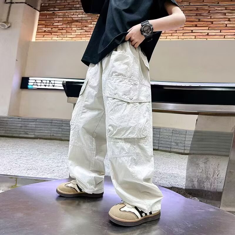 Picture of Boys' Summer White Thin Straight Leg Wide Leg Pants 2025 New Fashionable Overalls Children's Handsome Loose Pants