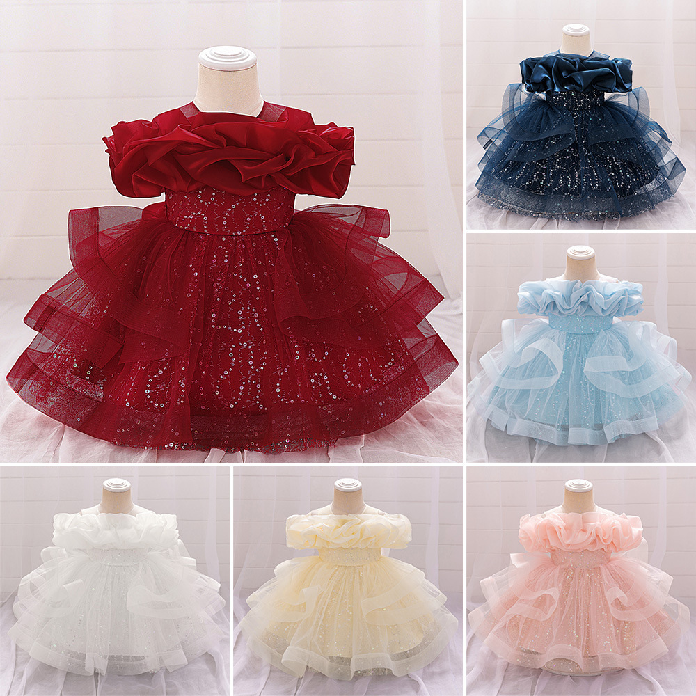 2025 Foreign Trade New Girls' Dress Mesh Princess Dress Birthday Dress Sequin Dress Girls' Evening Dress