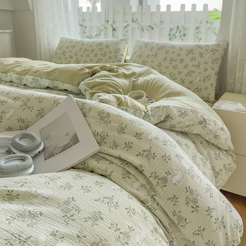 Picture of Category a Maternal and Infant Grade Small Fresh Floral Xiaozhu Cotton Quilt Cover Single Piece Skin-Friendly Washed Cotton Thickeneded Quilt Cover Wholesale