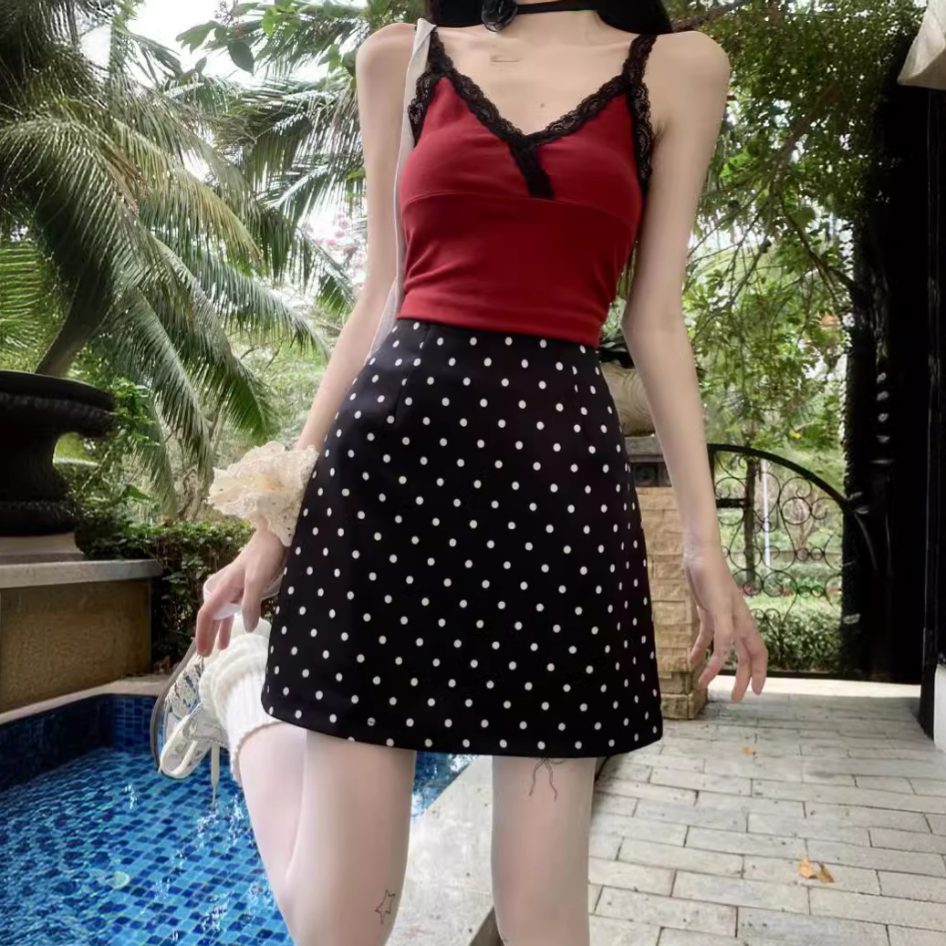Retro Polka-Dot Anti-Exposure Skirt for Women Autum 2024 New Style Small High-Waisted Slimming Look Hip-Covering A-Line Skirt