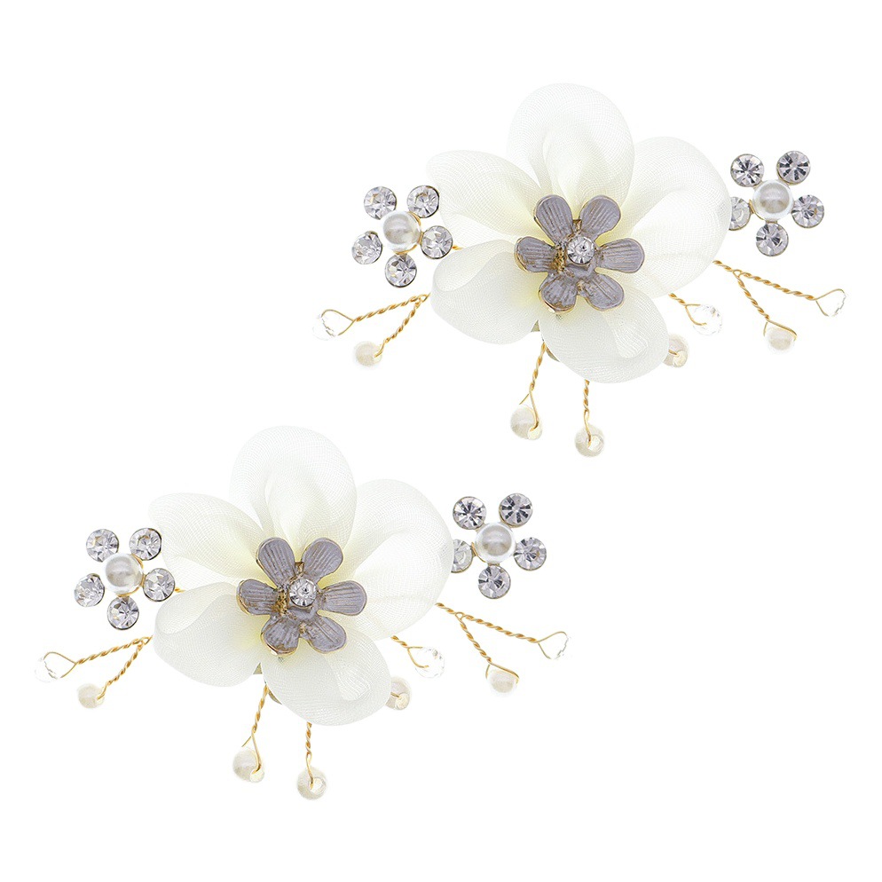 Foreign Trade New Bride Wedding Shoes High Heels Shoe Buckle European and American Crystal Pearl Shoe Accessories Hand-woven White Flower Shoe Flower