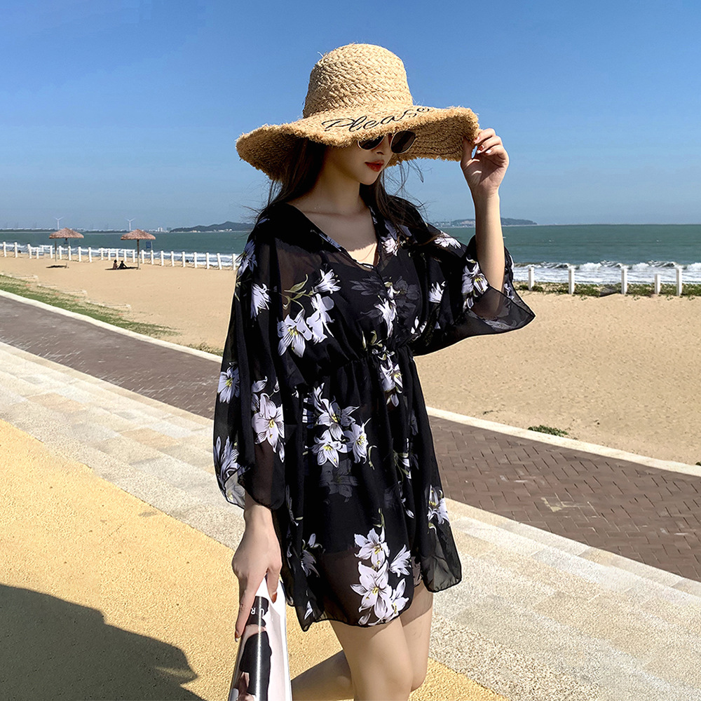 Picture of 2025 New One-Piece Swimsuit Women's Three-Piece Set Conservative Covering Flesh and Slimming Large Size Plus Size 100kg Sun Protection Hot Spring Wear