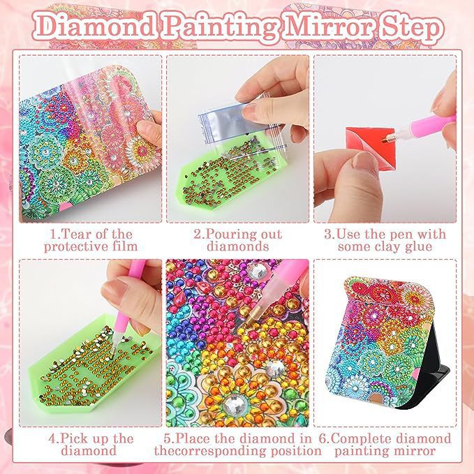 Picture of DIY Mandala Diamond painting mirror suitable for adult Crystal cosmetic mirror portable foldable mirror