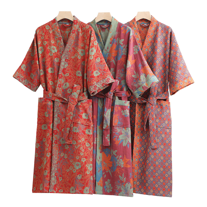 Picture of Pure Cotton Double Gauze Bathrobe Class A Thin Pajamas for Spring and Summer Home Clothes Nightgown Couple's Water Absorbent Quick-drying Bathrobe