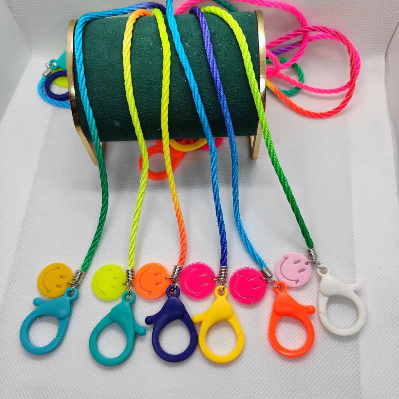 Picture of Korean style children's cartoon candy color acrylic smiley face gradient lanyard mask chain glasses chain mask with hanging chain