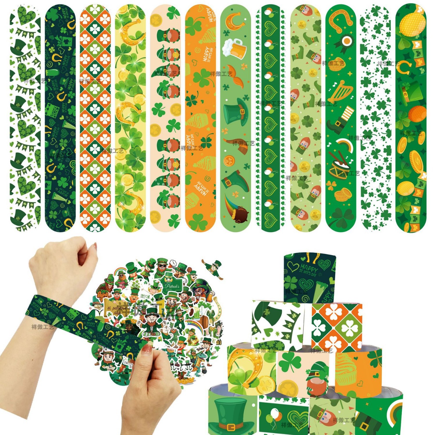 Picture of Cross-border St. Patrick's St. Patrick's Day snap ring bracelet clover clap ring lucky ring