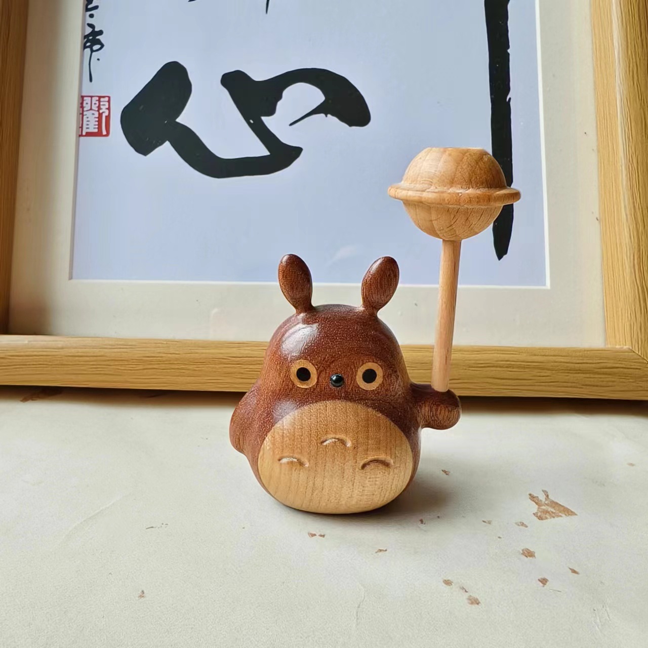 Picture of Wooden Fish Decompression Solid Wood Work Crazy Desktop Small Ornaments Sakaban turtle Emotional Stability Office Toy