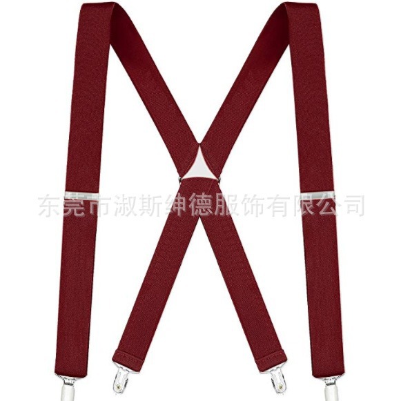Cross-border e-commerce cowhide 4-clip X-type adjustable men's adult strong tension suspender clip suspender