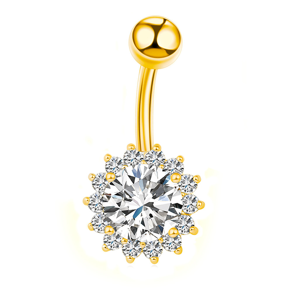 Picture of European and American Export Stainless Steel Inlaid with Round Zircon Sunflower Shape Navel Ring Body Piercing Navel Nail Jewelry