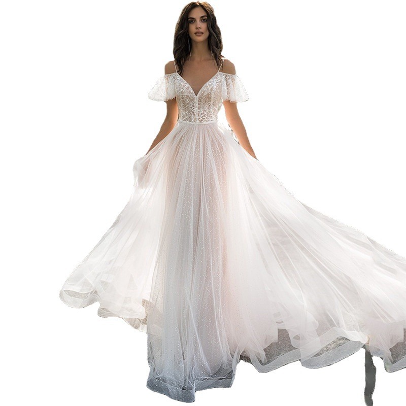 Picture of 2025 Spring New Large Size Wedding Dress Slim Fit Shoulder Floor-Length Fat Man Lace Flower One Shoulder Women