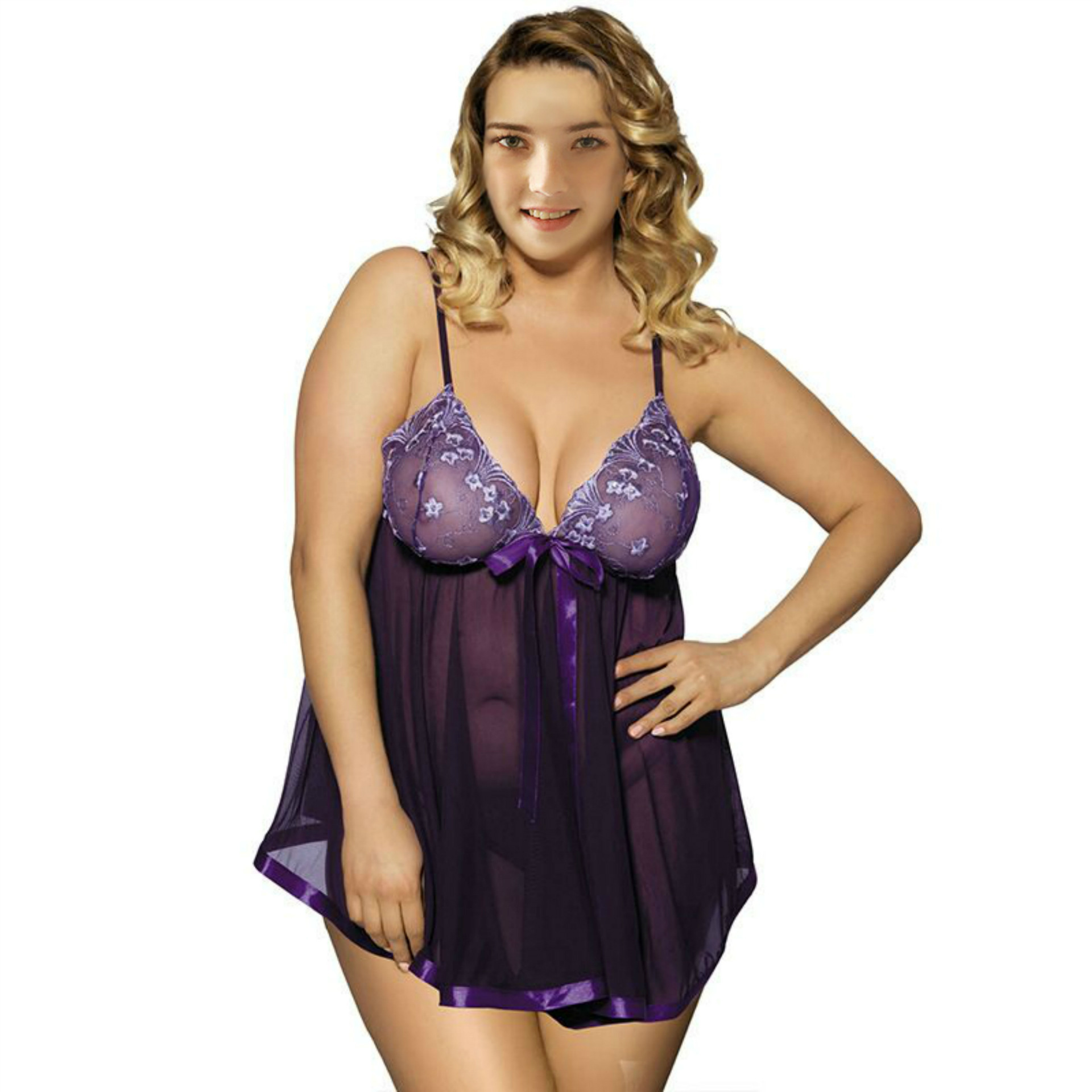 Picture of European and American Export Sexy Lingerie Lace Sexy Pajamas Women's Temptation Summer Transparent Mesh Suspender Nightgown Large Size