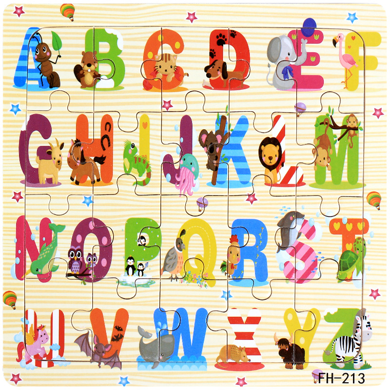 Picture of 20 Pieces of Wooden Kidsren's Intellectual Toys, Wooden Puzzles, Cartoon Animals, Street Stall Toys, Factory Direct Supply