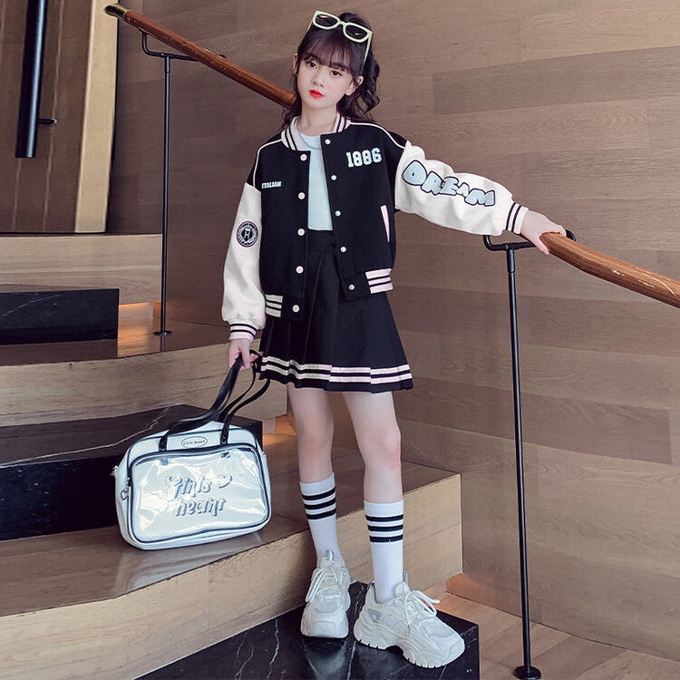 Picture of Girls' Academy-style suit Skirt Spring and Autumn New Big Children's Stynery Family Coat Girls' Baseball Suit Two-piece Set