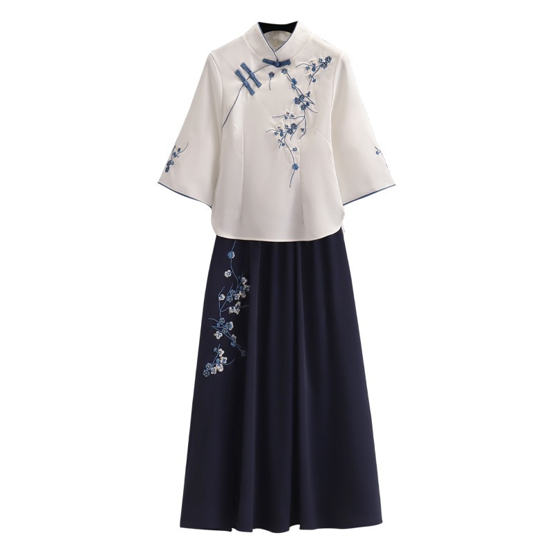 Picture of Republic of China Style Student Female Retro Autumn Embroidered Vertical Collar Buckle Chinese Zhongshan Suit Girlfriend Han Element Orchid Two-Piece Set