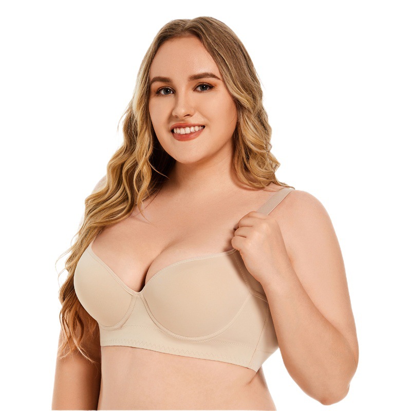 Cross-Border Large Size Thin Seamless Steel Ring Glossy Intimates Push-Up Adjustable Anti-Sagging Sports Beautiful Back Deep V Bra