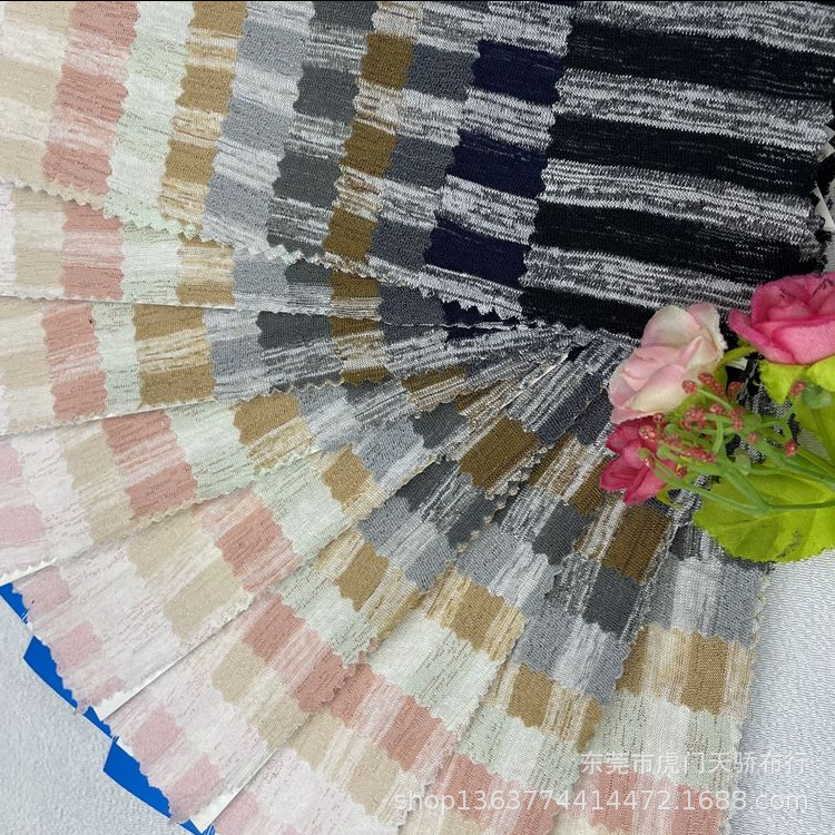 Spot supply knitted yarn-dyed striped 150 Keyang floral yarn slub yarn horizontal striped T-shirt base material