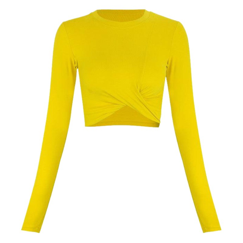 Q Autumn and Winter Sports Short Cross Hem Long-Sleeved Bodysuit Exposed Navel Breathable Fitness Popular Yoga Clothes for Women