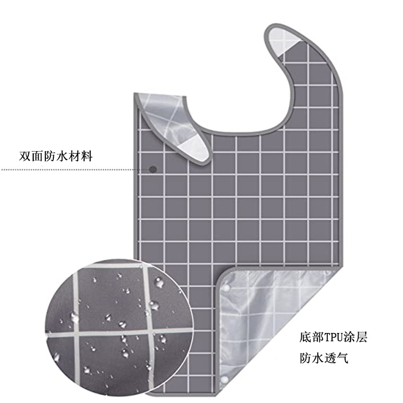 Picture of Elderly Bib Adult Smock Waterproof and Dirt-Resistant Large Size Dining Bib Apron Plaid Style