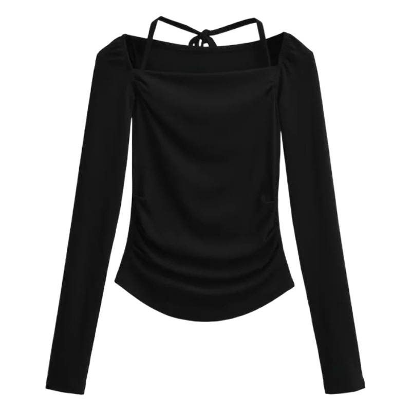 American-style sexy hot girl pure desire style lace-up halter bottoming shirt elegant pleated waist slimming solid color inner wear for women