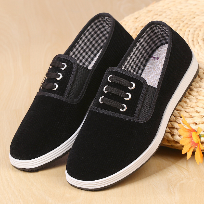 Spring Old Beijing Thousand-Layer Cloth Shoes, Durable, Breathable, Thick-Soled, Elastic-Mouthed, Casual Flats-Soled Corduroy for Men and Women