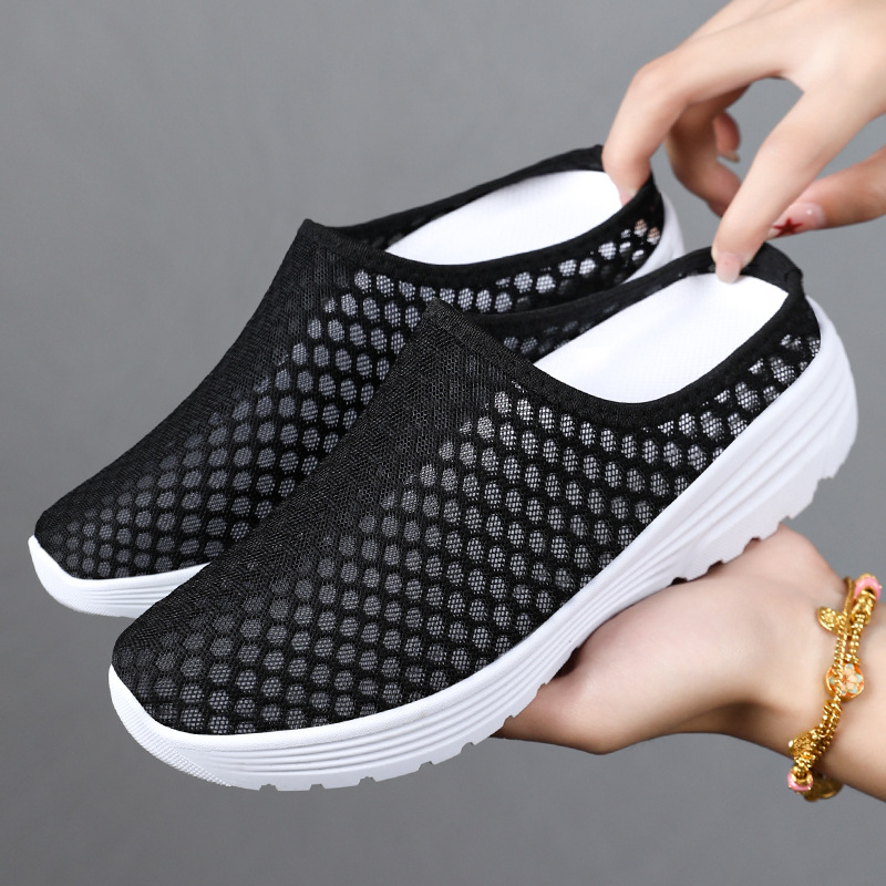 Picture of Women's Shoes Summer Cross-Border Large Size Half-Flop Hollow Breathable Mesh Shoes Slip-On Outer Slippers Versatile Single Shoes Wholesale