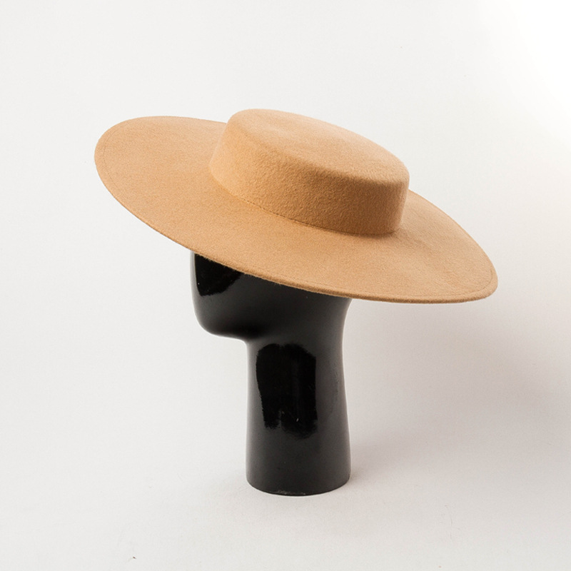 European and American fashion retro light flat top big brim woolen hat catwalk stage performance style felt big brim hat