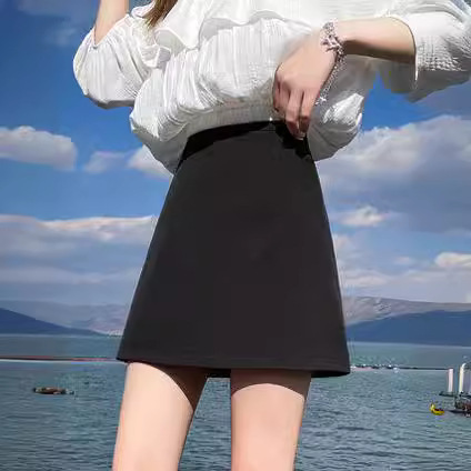High Waist A- Line Skirt Women's Summer 2023 New Korean-style All-match Slim-fit Student Solid Color Suit Skirt