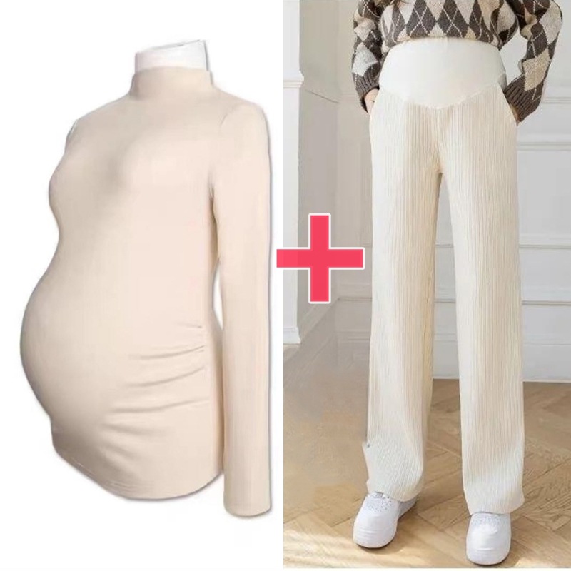 Picture of Pregnant women's clothing fashion spring autumn winter two-piece pregnant women adjustable abdominal pants solid color velvet warm bottoming shirt suit