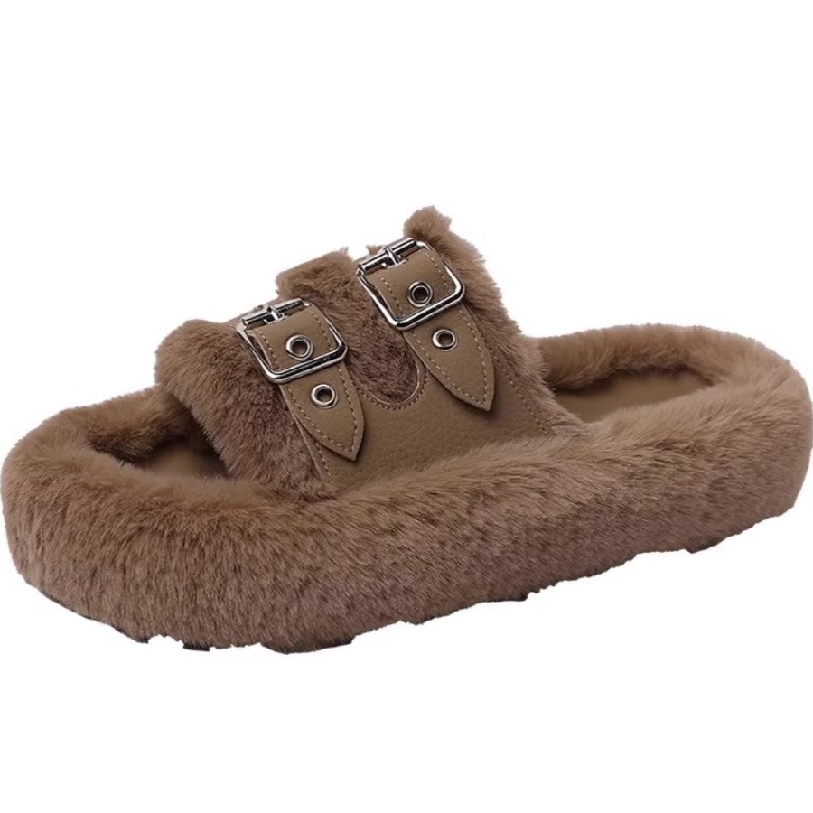 Picture of Thick-soled fluffy slippers for women's outdoor wear in autumn and winter Internet-famous popular household fluffy slippers versatile one-word cotton slippers