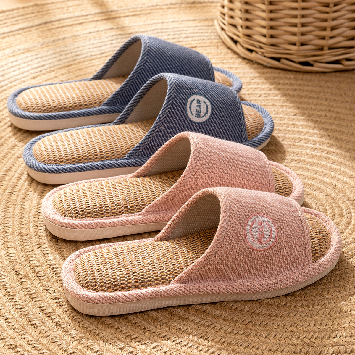 Linen Slippers Women's Summer Indoor Home Home Four Seasons Household Quiet Sweat-Absorbing Non-Slip Spring and Autumn Cotton and Linen Slippers for Men