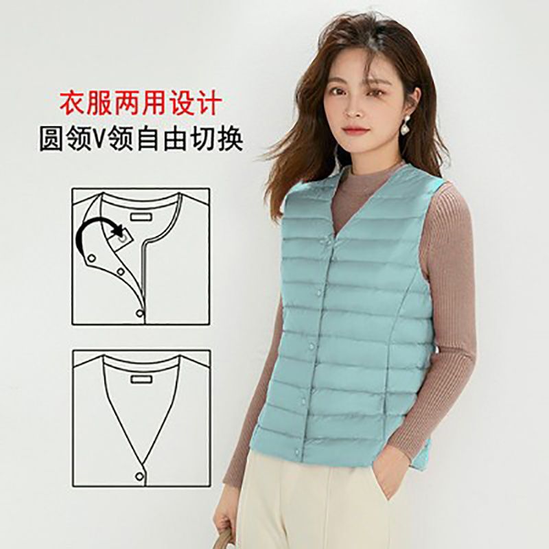 Picture of Cross-Border Tiktok New Women's Collarless down Liner Vest V Neck Lightweight Warm Jacket Vest Vest Round Neck