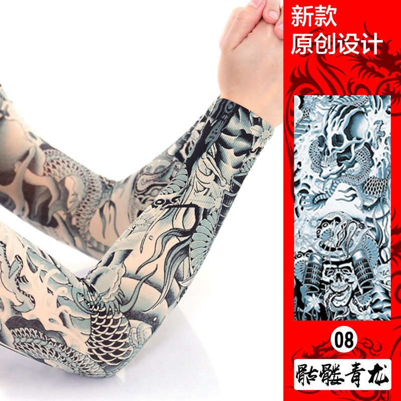 Picture of Ice Silk Tattoo Sleeve Men's Outdoor Driving Sunscreen Sleeve Women's Riding Arm Arm Sleeve Trendy Men's Flower Arm Sleeve